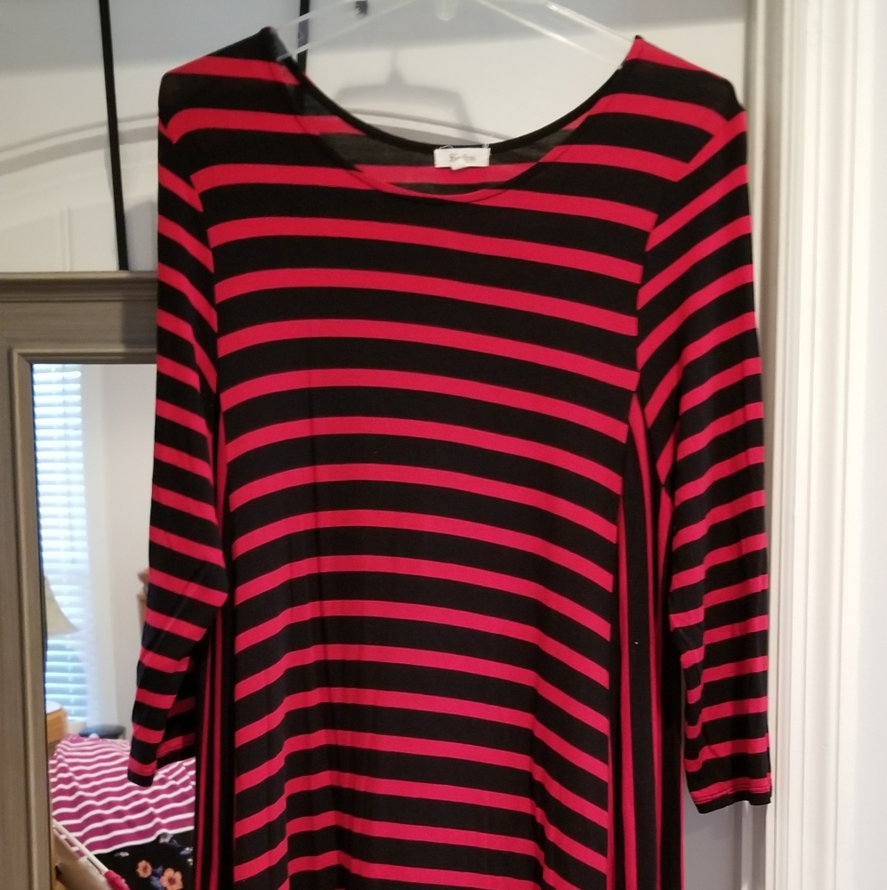 Fanfare Red Black Striped Dress Sz XXL 2X